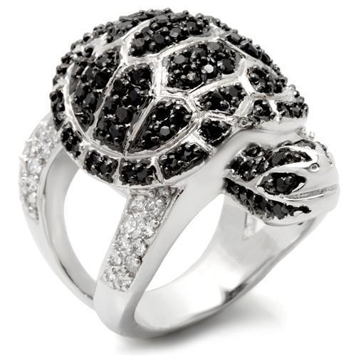 0W005 - Rhodium + Ruthenium Brass Ring with AAA Grade CZ  in Jet