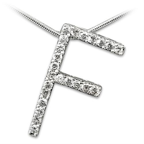 Rhodium brass pendant with F initial and CZ