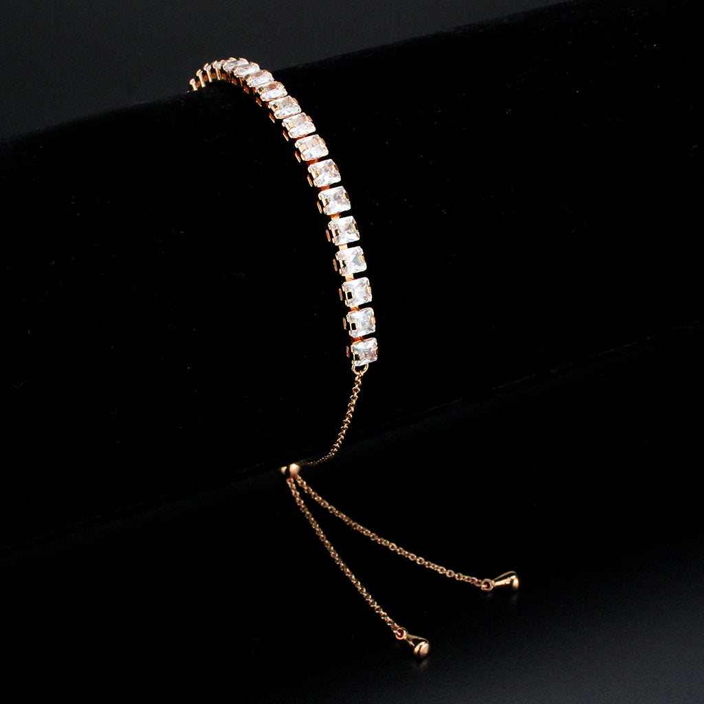 3W1669 - Rose Gold Brass Bracelet with AAA Grade CZ in Clear