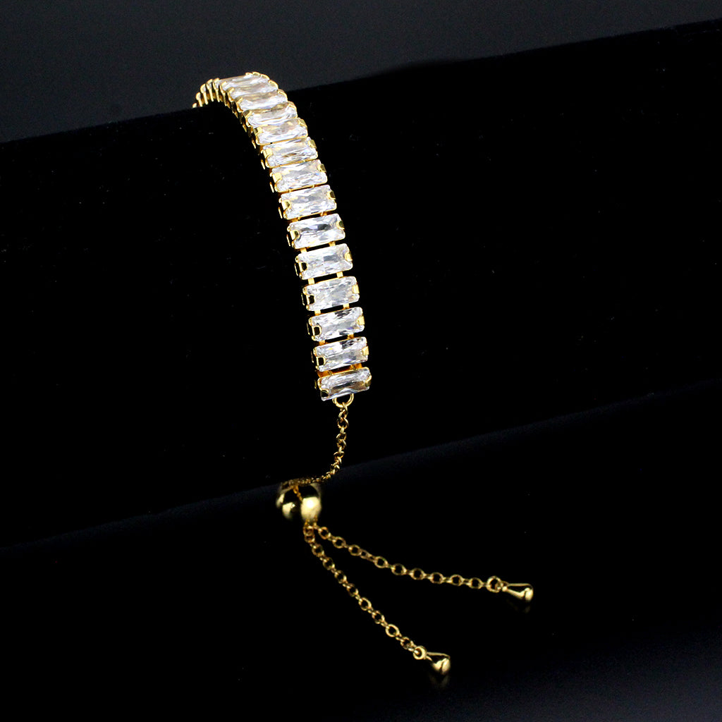 3W1677 - Gold Brass Bracelet with AAA Grade CZ in Clear