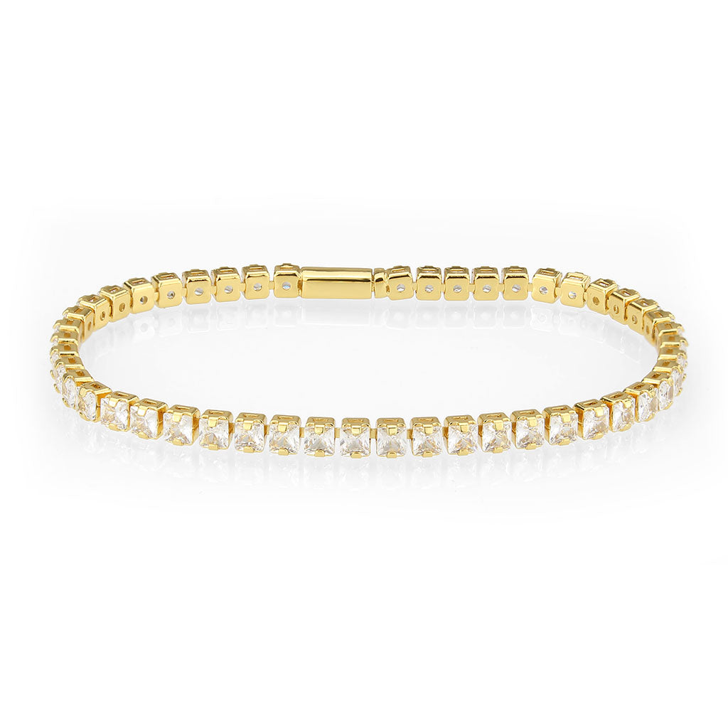 3W1695 - Gold Brass Bracelet with AAA Grade CZ in Clear