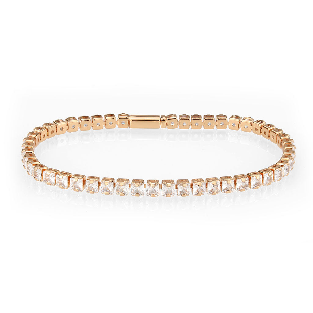 3W1696 - Rose Gold Brass Bracelet with AAA Grade CZ in Clear