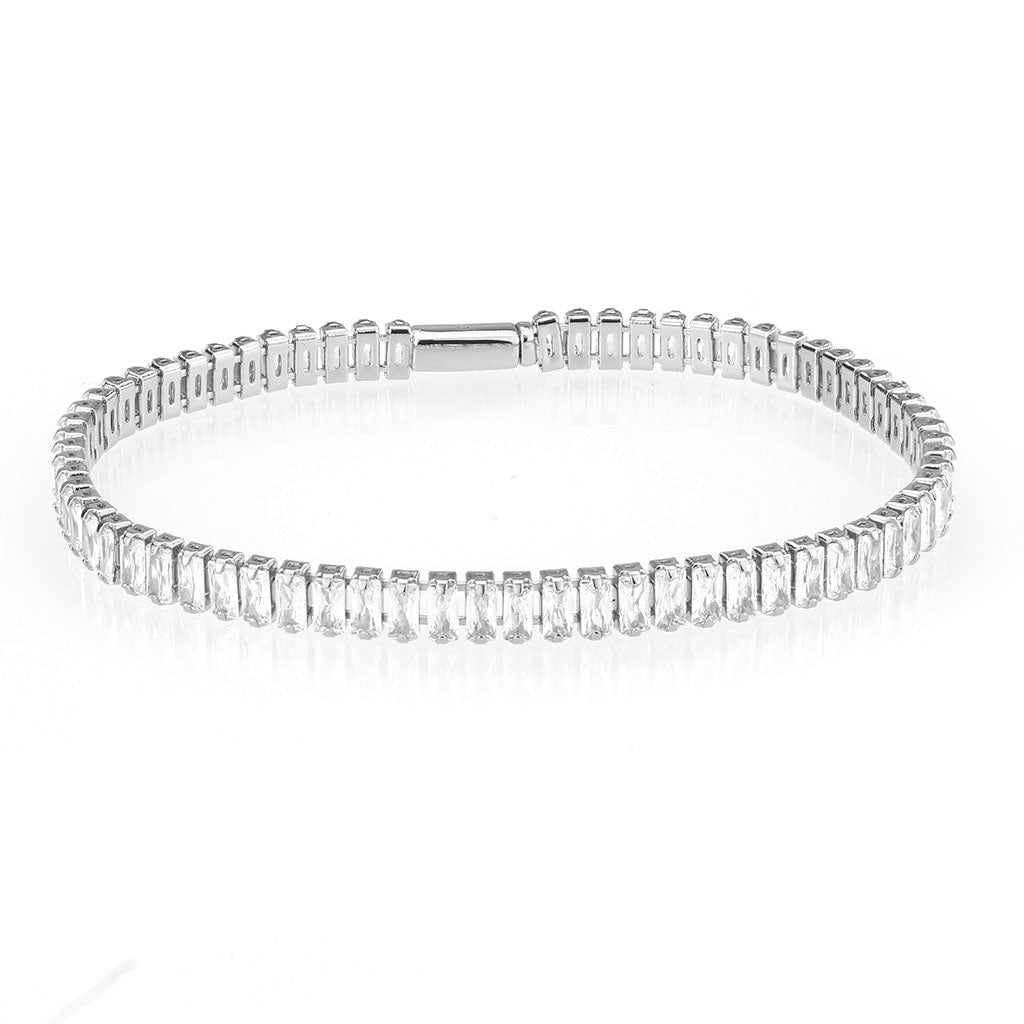 3W1700 - Rhodium Brass Bracelet with AAA Grade CZ in Clear