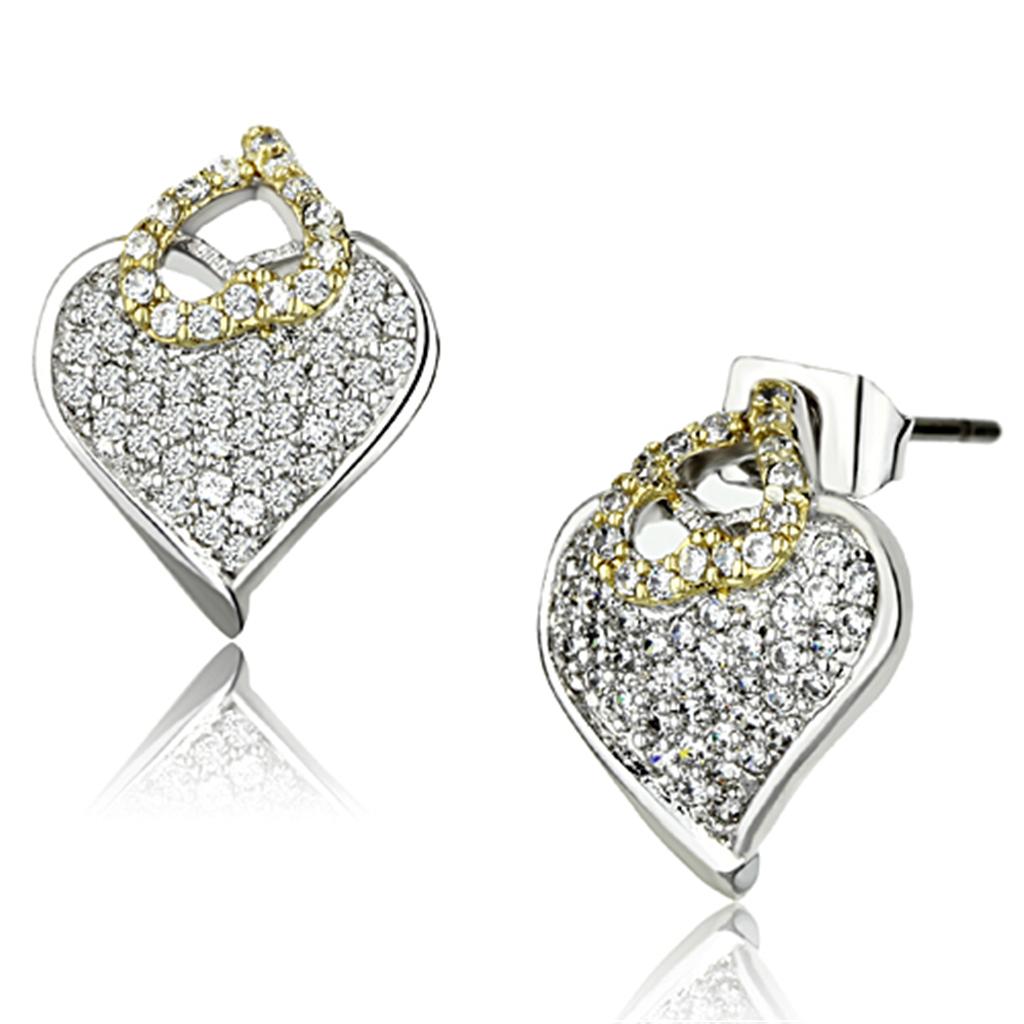 3W356 - Reverse Two-Tone Brass Earrings with AAA Grade CZ  in Clear