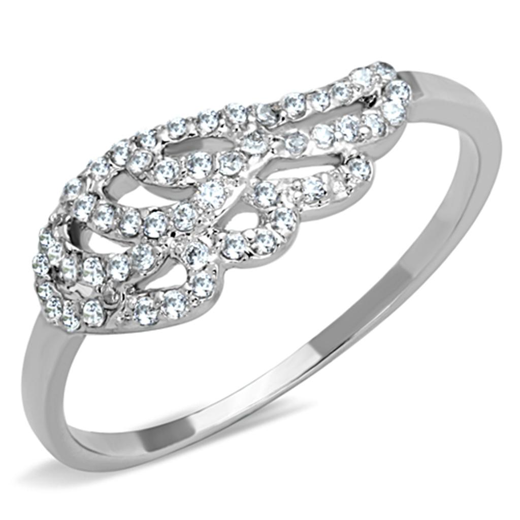 3W824 - Rhodium Brass Ring with AAA Grade CZ  in Clear