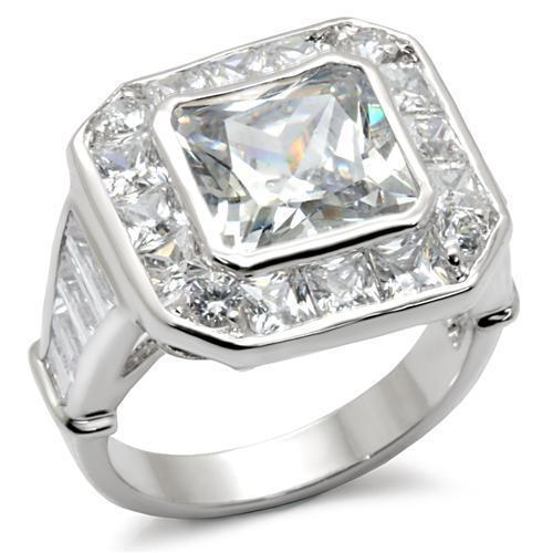 7X063 - Rhodium Brass Ring with AAA Grade CZ  in Clear