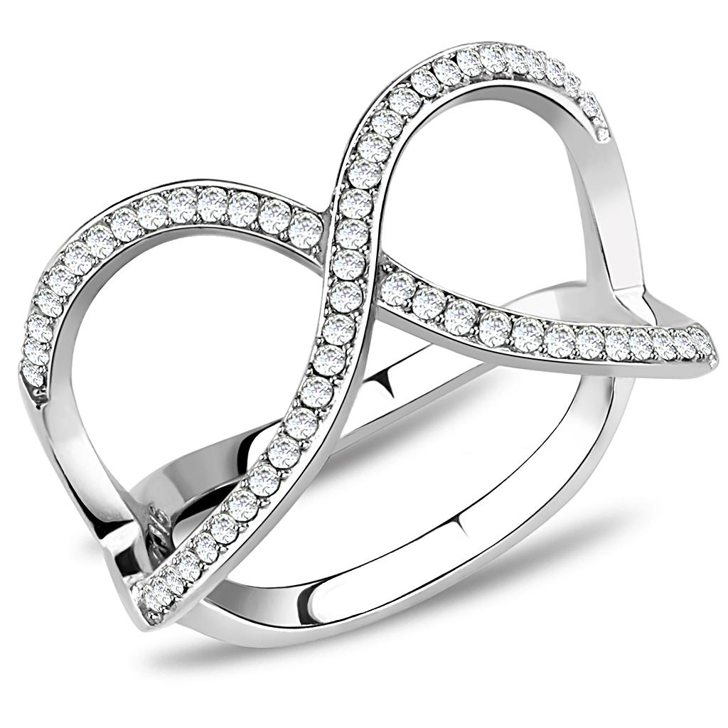 DA058 - High polished (no plating) Stainless Steel Ring with AAA Grade CZ  in Clear