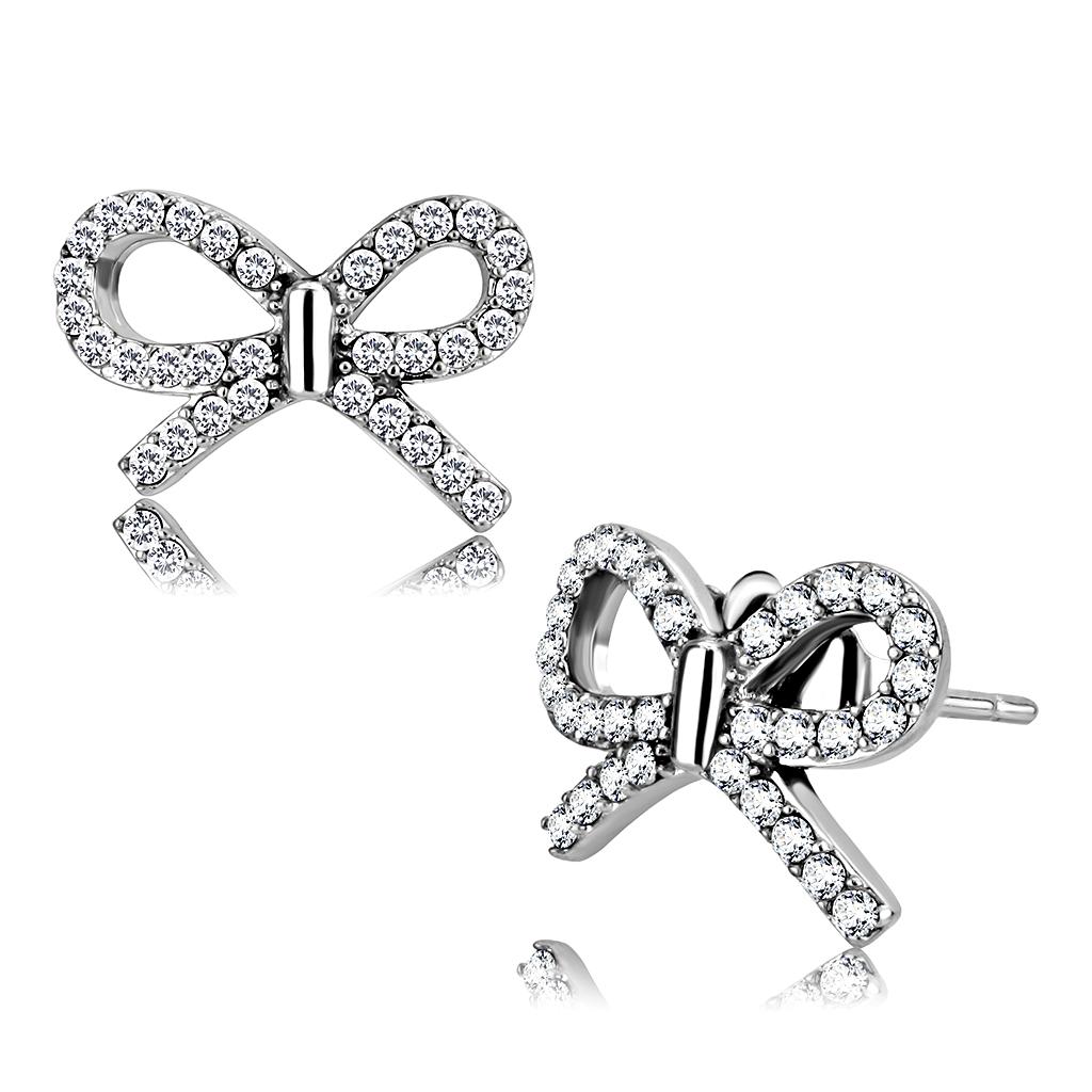 DA197 - High polished (no plating) Stainless Steel Earrings with AAA Grade CZ  in Clear