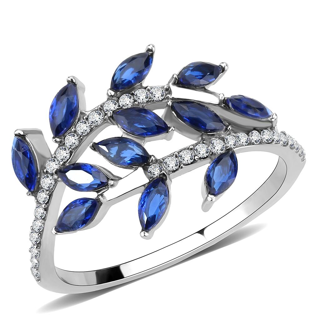 DA274 - High polished (no plating) Stainless Steel Ring with Synthetic Spinel in London Blue