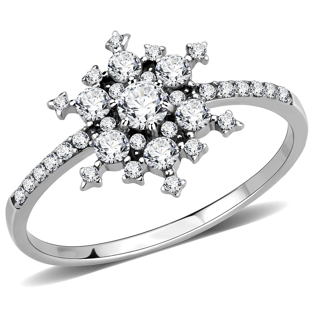stainless steel ring with CZ encrusted snowflake
