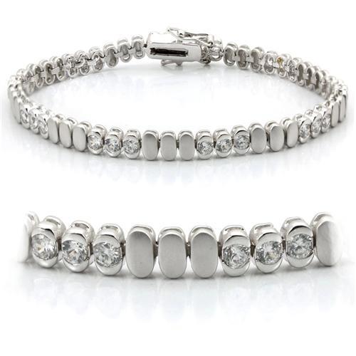 LO1159 - Matte Rhodium & Rhodium Brass Bracelet with AAA Grade CZ  in Clear