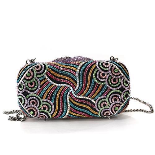 LO2365 - Imitation Rhodium White Metal Clutch with Top Grade Crystal  in Multi Color