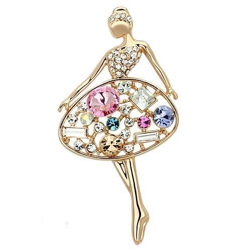 LO2818 - Flash Rose Gold White Metal Brooches with Top Grade Crystal  in Multi Color