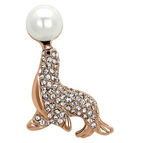LO2873 - Flash Rose Gold White Metal Brooches with Synthetic Pearl in White