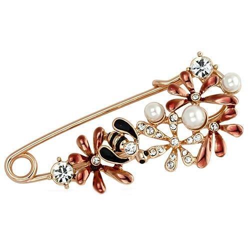 LO2879 - Flash Rose Gold White Metal Brooches with Synthetic Pearl in White