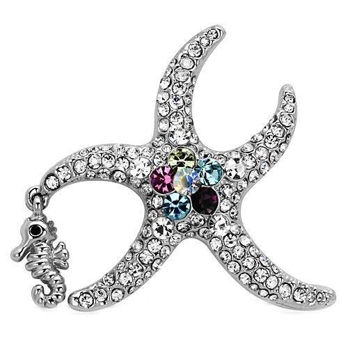 LO2910 - Imitation Rhodium White Metal Brooches with Top Grade Crystal  in Multi Color