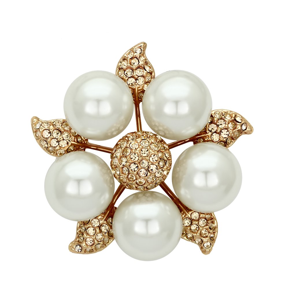 LO2928 - Flash Rose Gold White Metal Brooches with Synthetic Pearl in White
