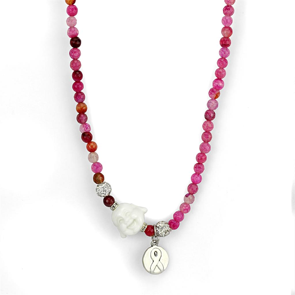 LO3822 - Antique Silver White Metal Necklace with Synthetic Glass Bead in Multi Color