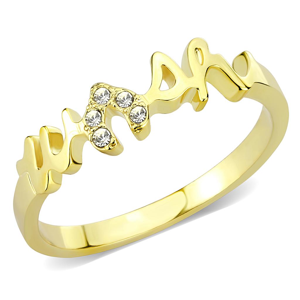 flash gold brass ring with crystal encrusted wishbone