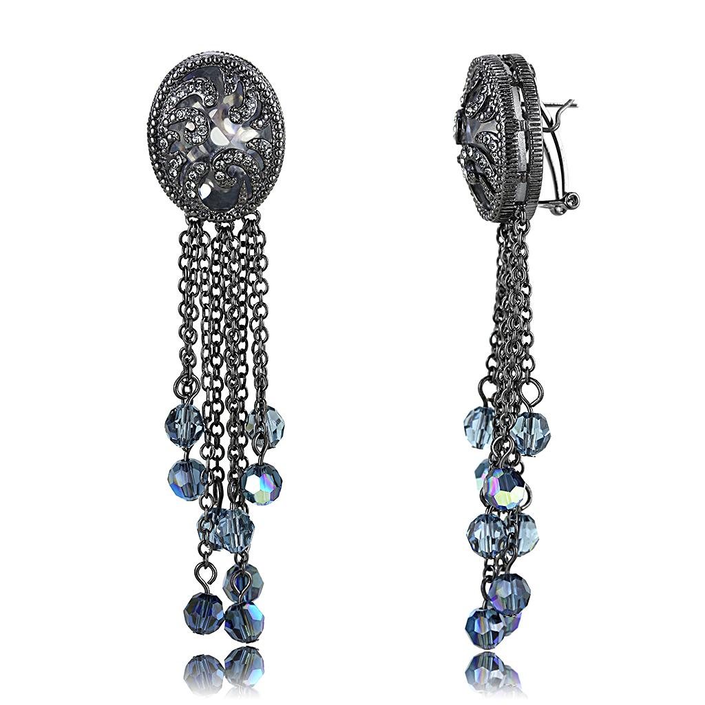 LO4199 - TIN Cobalt Black Brass Earrings with AAA Grade CZ  in Clear