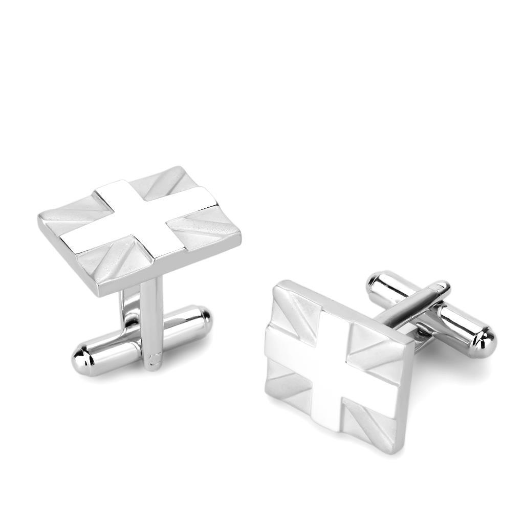 LO4733 - Matte Rhodium & Rhodium Brass Cufflink with No Stone