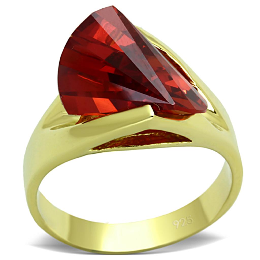 LOS641 - Gold 925 Sterling Silver Ring with AAA Grade CZ  in Garnet