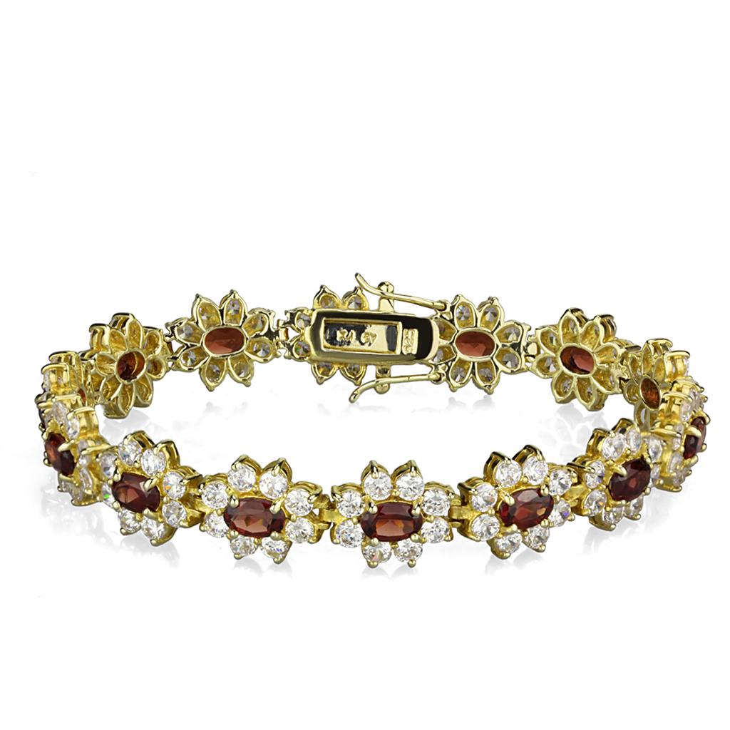 LOS842 - Gold 925 Sterling Silver Bracelet with AAA Grade CZ  in Garnet