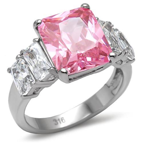 TK088 - High polished (no plating) Stainless Steel Ring with AAA Grade CZ  in Rose