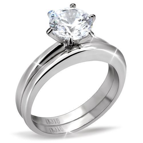 TK097 - High polished (no plating) Stainless Steel Ring with AAA Grade CZ  in Clear