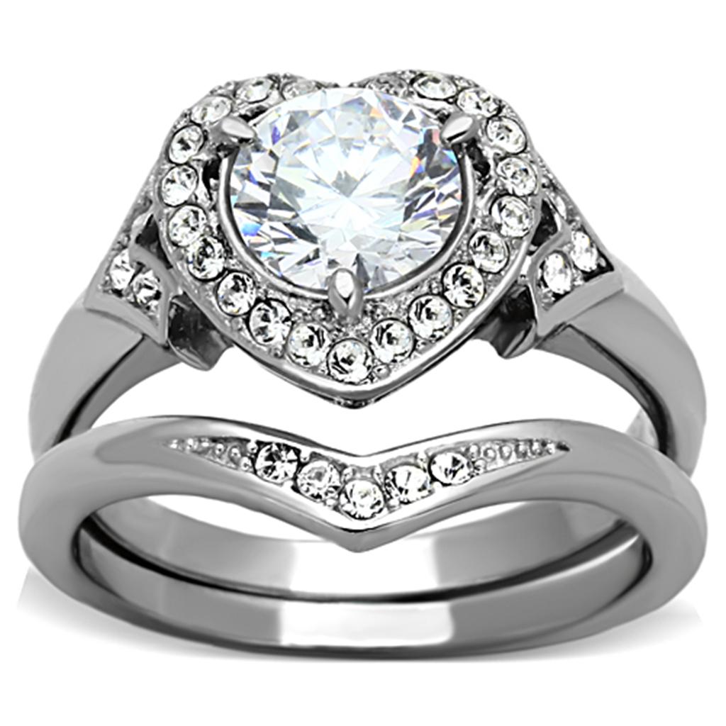 TK1087 - High polished (no plating) Stainless Steel Ring with AAA Grade CZ  in Clear