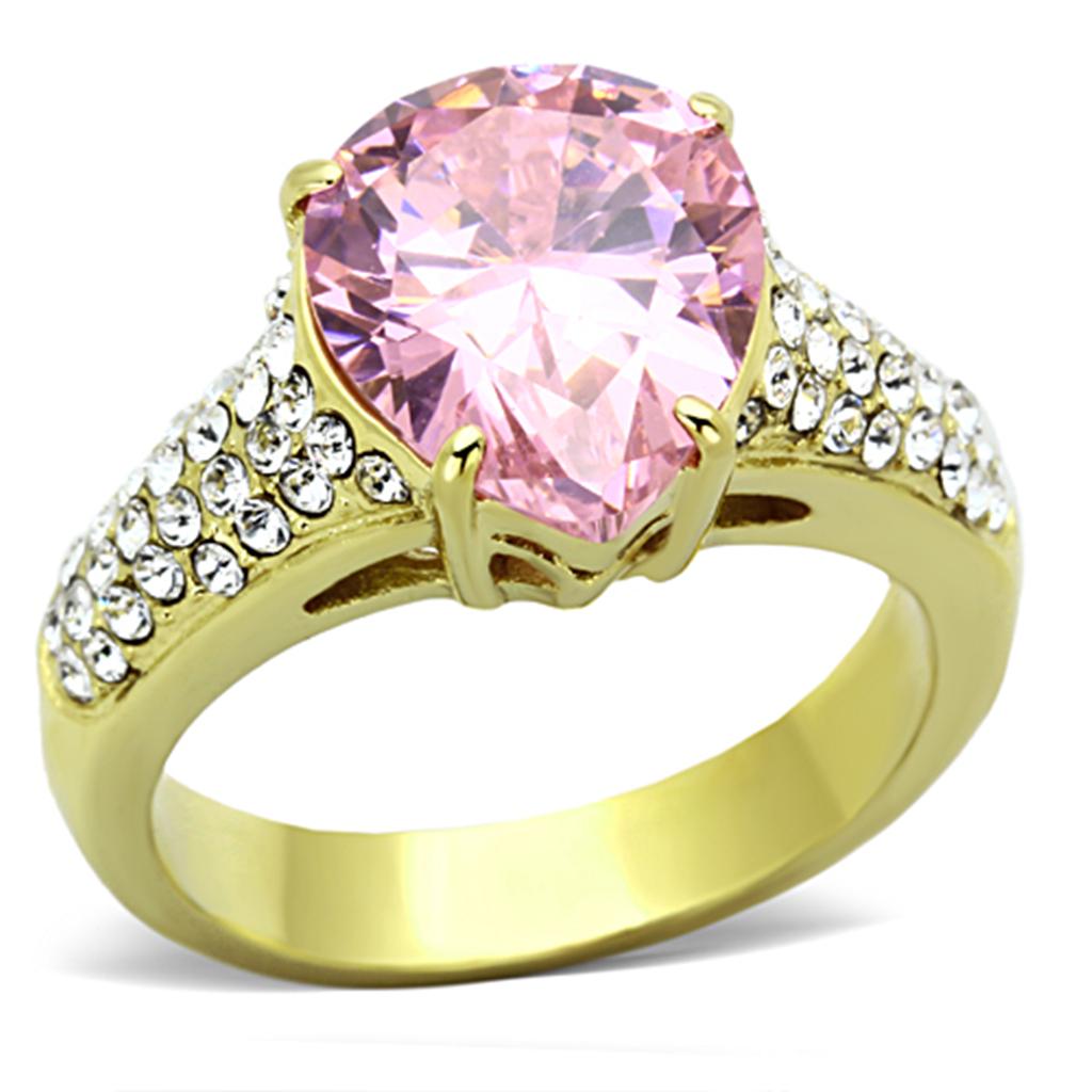 TK1098 - IP Gold(Ion Plating) Stainless Steel Ring with AAA Grade CZ  in Rose