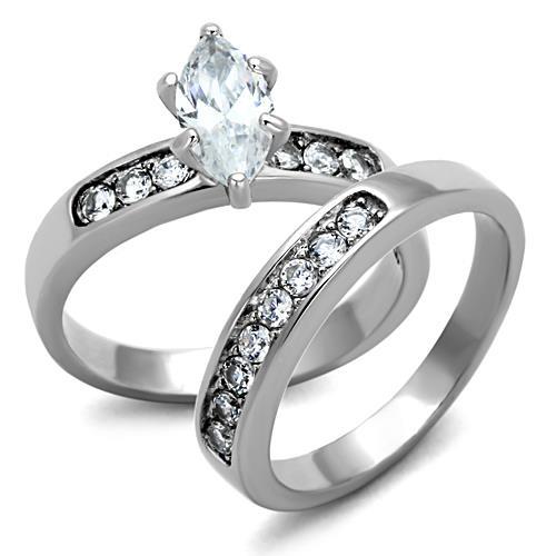 TK1319 - High polished (no plating) Stainless Steel Ring with AAA Grade CZ  in Clear