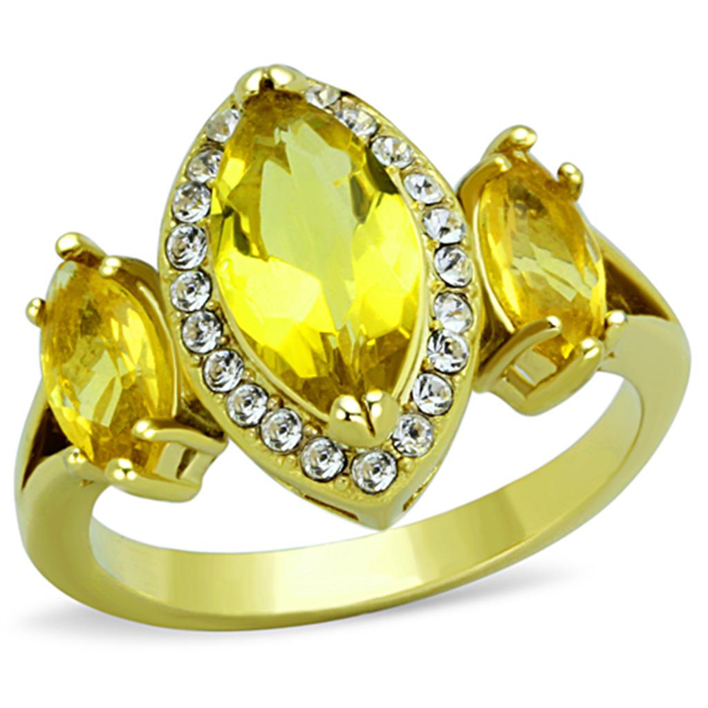 TK1578 - IP Gold(Ion Plating) Stainless Steel Ring with Synthetic Synthetic Glass in Topaz