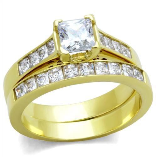 TK1895 - IP Gold(Ion Plating) Stainless Steel Ring with AAA Grade CZ  in Clear