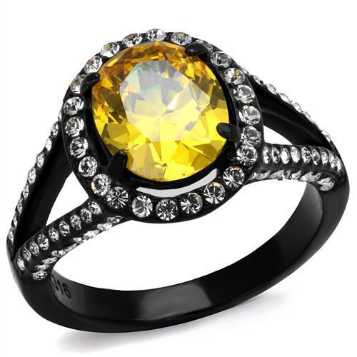 TK2193 - IP Black(Ion Plating) Stainless Steel Ring with AAA Grade CZ  in Topaz