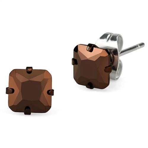 TK2584 - Two Tone IP Light Brown (IP Light coffee) Stainless Steel Earrings with AAA Grade CZ  in Light Coffee