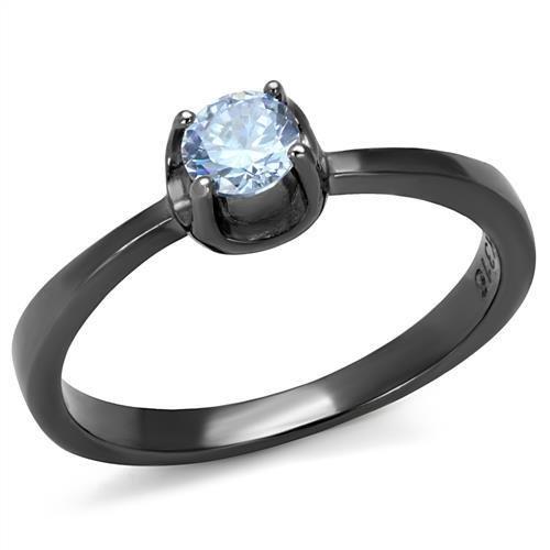 TK2609 - IP Light Black  (IP Gun) Stainless Steel Ring with AAA Grade CZ  in Light Amethyst