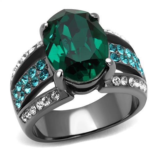 TK2759 - IP Light Black  (IP Gun) Stainless Steel Ring with Top Grade Crystal  in Emerald