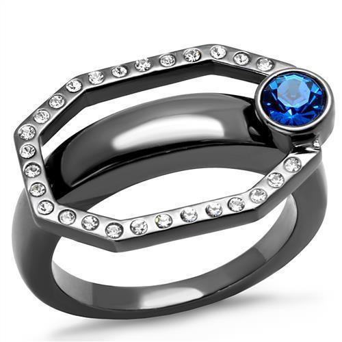 TK2809 - IP Light Black  (IP Gun) Stainless Steel Ring with Top Grade Crystal  in Capri Blue