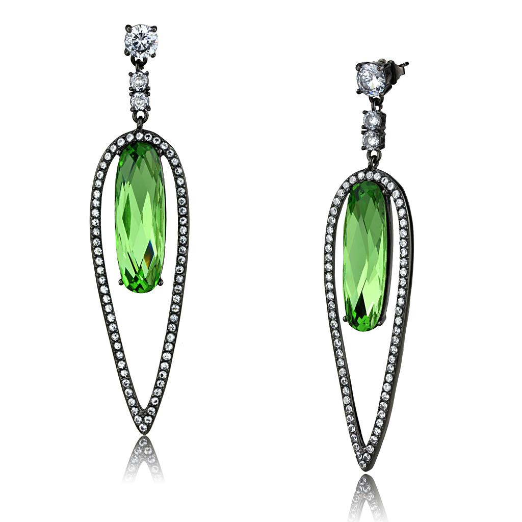 TK2846 - IP Light Black  (IP Gun) Stainless Steel Earrings with Top Grade Crystal  in Peridot