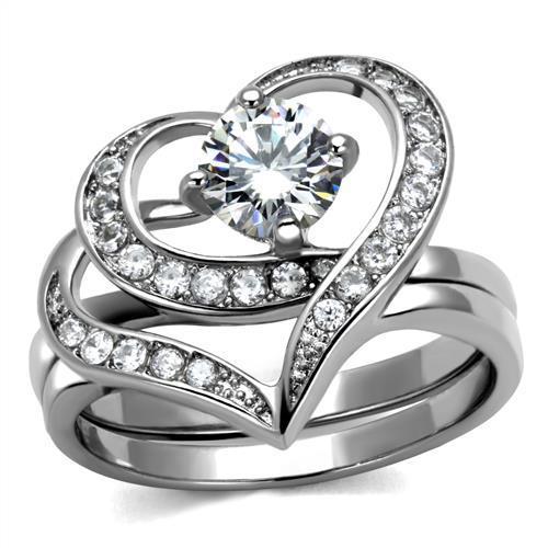 TK2868 - High polished (no plating) Stainless Steel Ring with AAA Grade CZ  in Clear