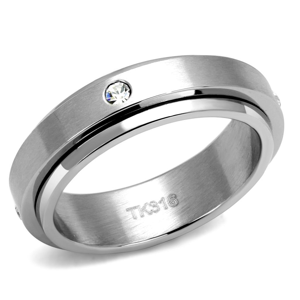 TK2933 - High polished (no plating) Stainless Steel Ring with AAA Grade CZ  in Clear