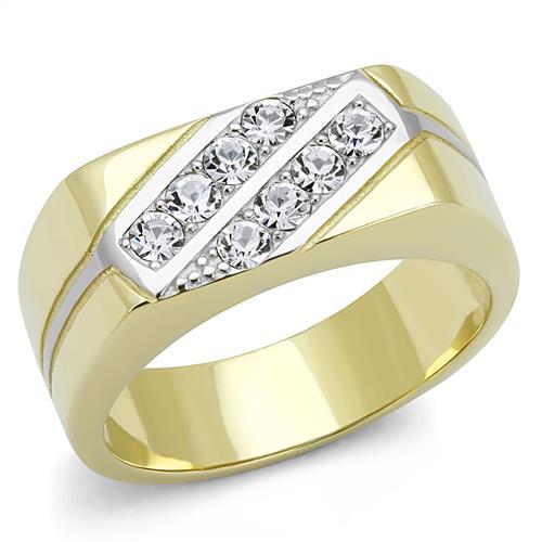 TK3186 - Two-Tone IP Gold (Ion Plating) Stainless Steel Ring with Top Grade Crystal  in Clear