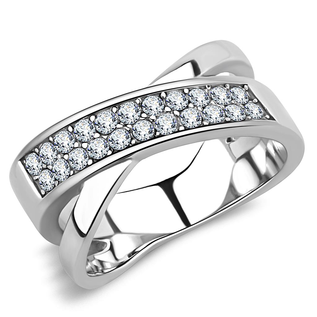 TK3436 - High polished (no plating) Stainless Steel Ring with Top Grade Crystal  in Clear