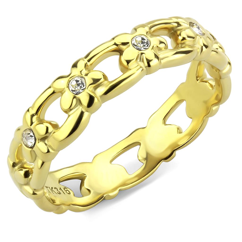 TK3629 - IP Gold(Ion Plating) Stainless Steel Ring with Top Grade Crystal  in Clear