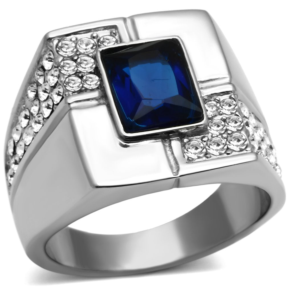 TK587 - High polished (no plating) Stainless Steel Ring with Synthetic Synthetic Glass in Montana