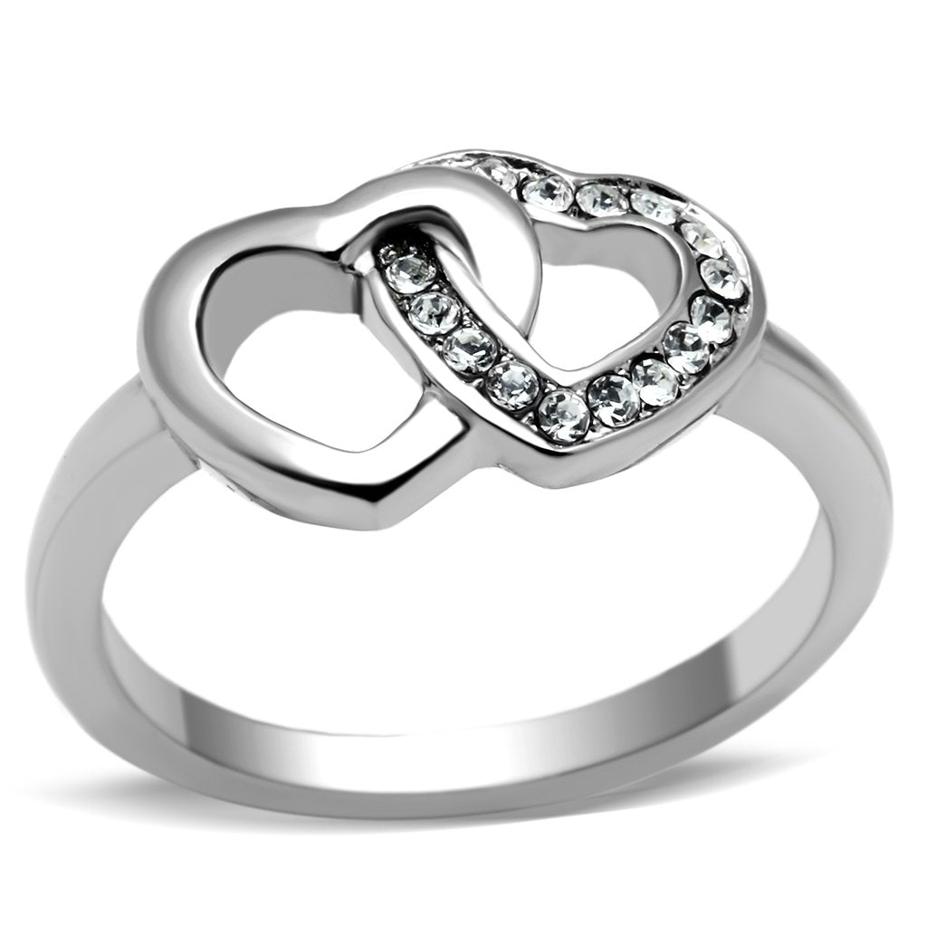 Stainless steel ring with double hearts