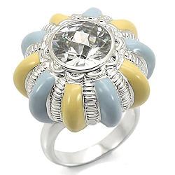 0W308 - Rhodium Brass Ring with AAA Grade CZ  in Clear