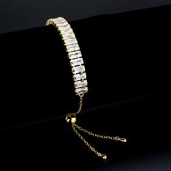 3W1677 - Gold Brass Bracelet with AAA Grade CZ in Clear