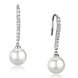 3W1059 - Rhodium Brass Earrings with Synthetic Pearl in White